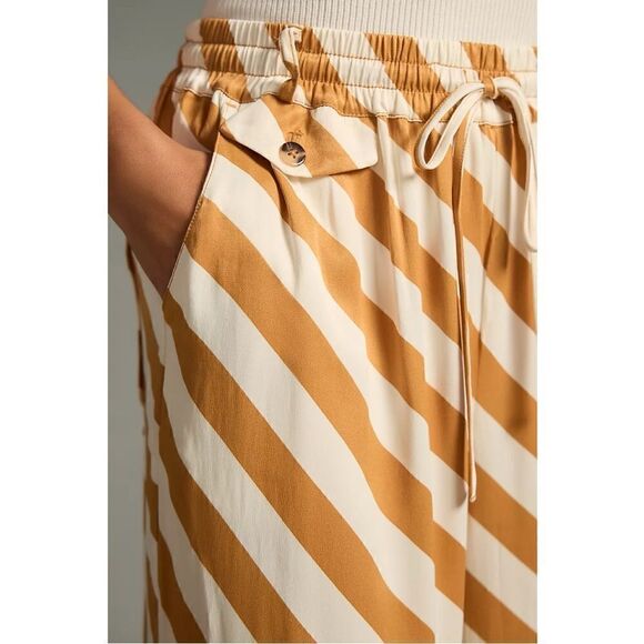 NEW Anthropologie Maeve Gold Stripe Straight-Leg Drawstring Pants Small Petite - Picture 4 of 4